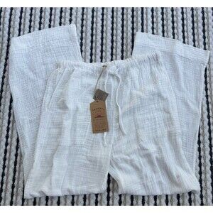 NWT $138 Faherty Laidback Gauze Pant in White Cotton Drawstring Women’s Medium